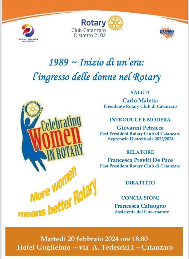 Martedì il convegno sull'ingresso delle donne del Rotary