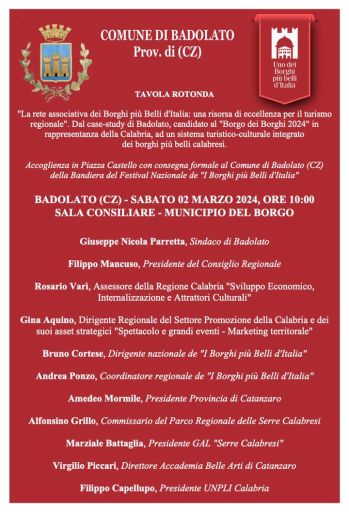 BADOLATO (CZ) - Sabato 2 marzo convegno sui Borghi più belli d’Italia