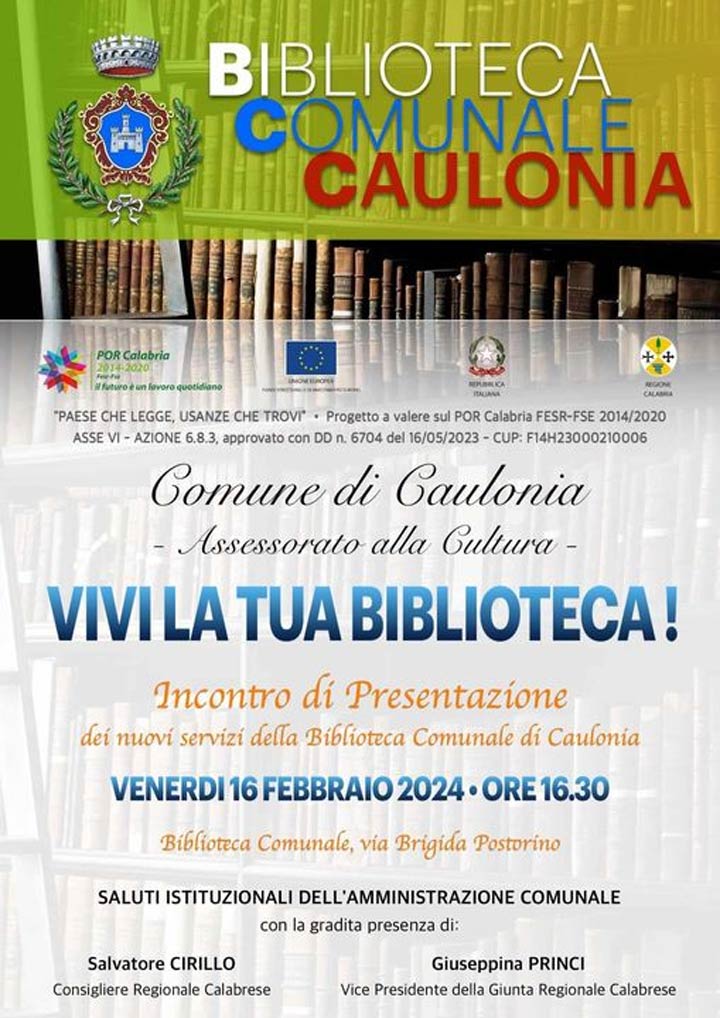 CAULONIA (RC) - Verranno presentati domani i nuovi servizi della Biblioteca comunale
