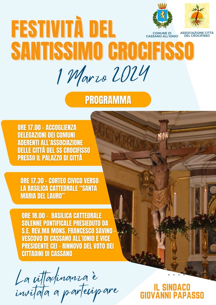 CASSANO - Domani, venerdì 1 marzo, la città festeggia il santo patrono