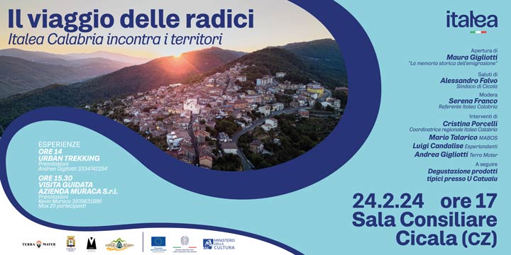CICALA (CZ) - Sabato 24 febbraio il convengo "Il Viaggio delle Radici: Italea incontra i territori"