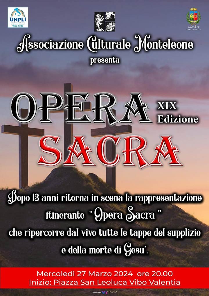 A Vibo Valentia il 27 marzo torna l'Opera Sacra