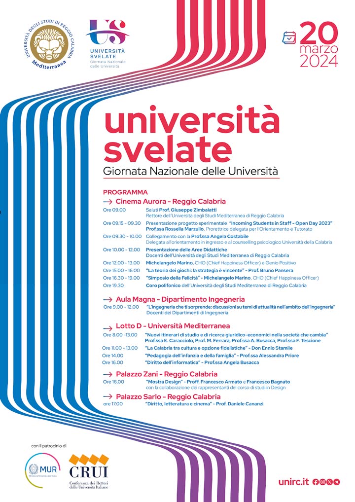 La Mediterranea di Reggio aderisce all'iniziativa "Università svelate"