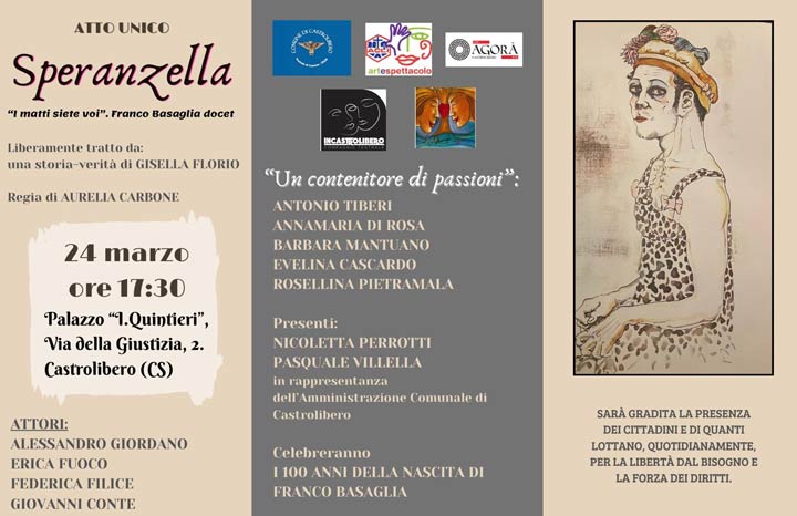 CASTROLIBERO (CS) - Domenica uno spettacolo teatrale per celebrare Franco Basaglia