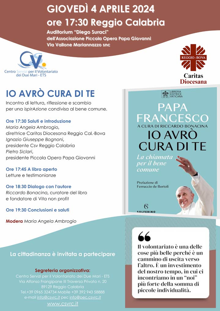 Giovedì si presenta l'antologia del Papa sul volontariato