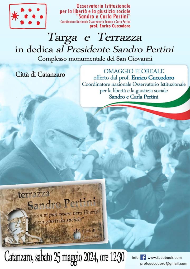 CATANZARO -L'evento "Targa e Terrazza in dedica al Presidente Sandro Pertini"