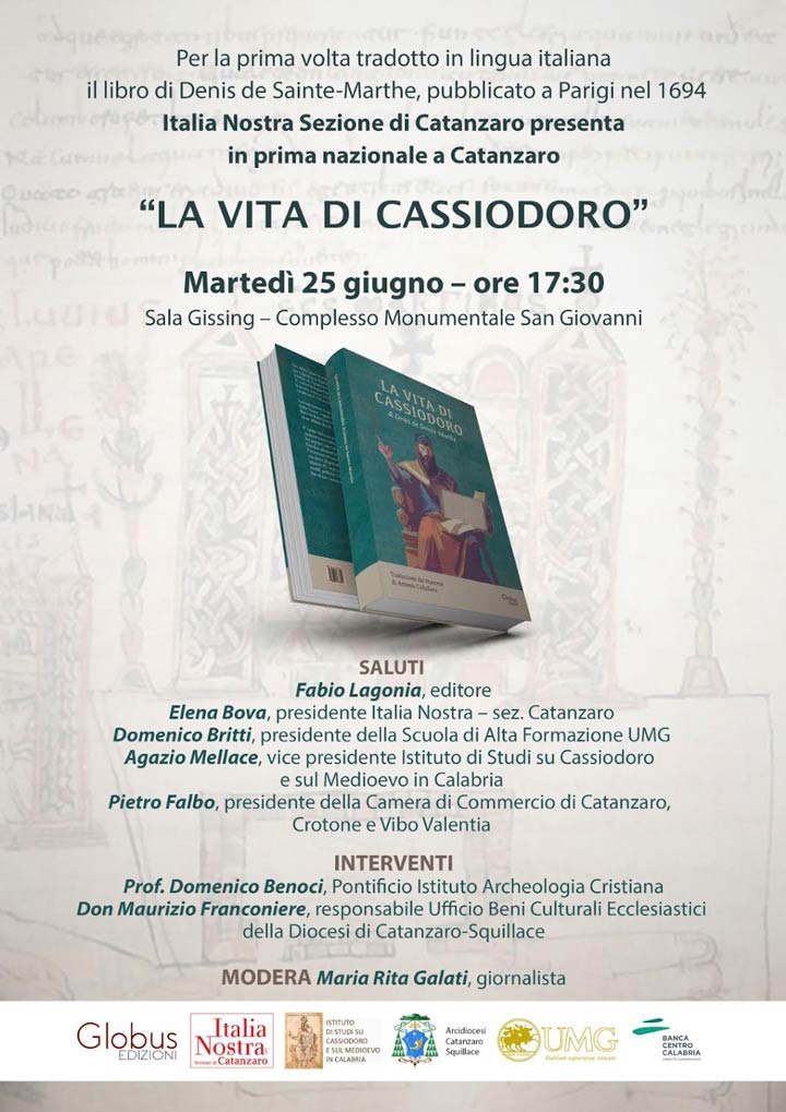 Il 25 giugno la presentazione in prima nazionale del libro su Cassiodoro