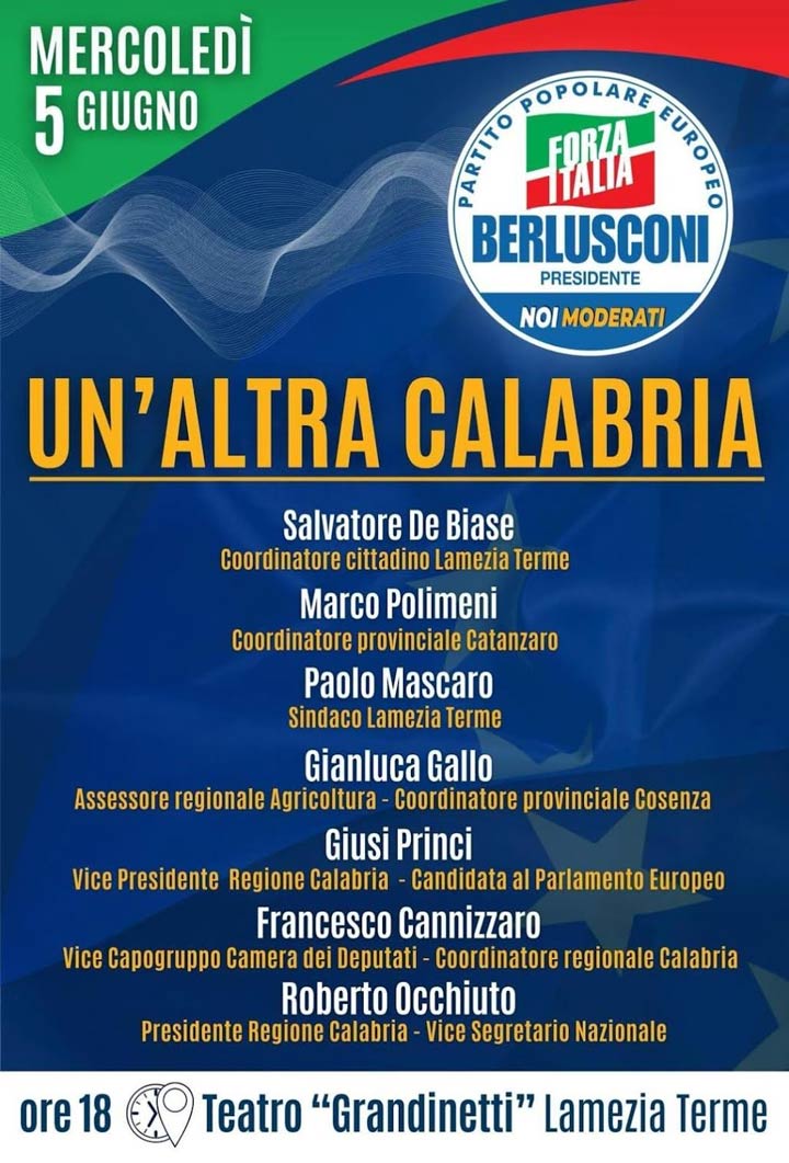 L'incontro pubblico di FI "Un'altra Calabria... L'Europa che vorremmo"