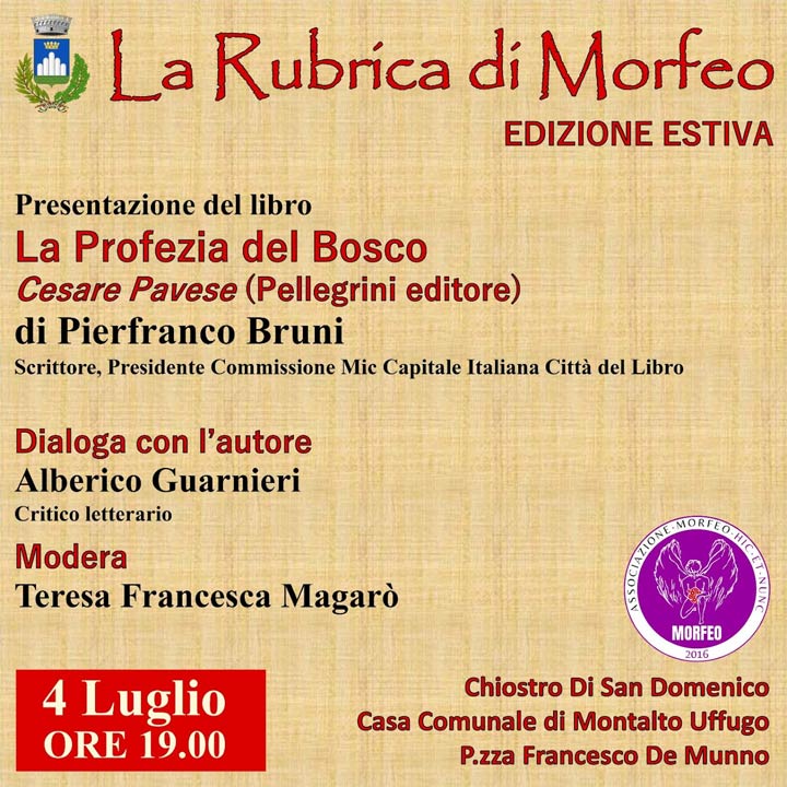 Il 4 luglio si presenta "La profezia del Bosco" di Pierfranco Bruni
