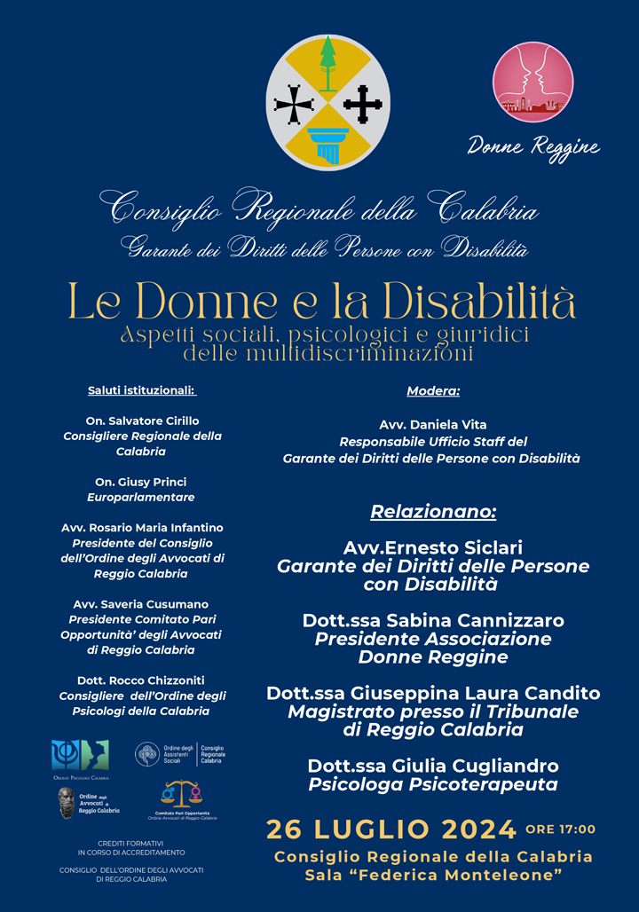 Venerdì in Consiglio regionale il convegno "Le donne e la disabilità"