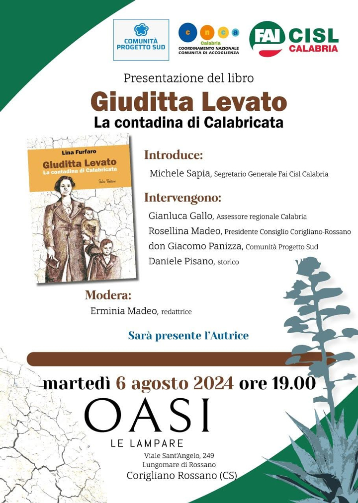 Martedì si presenta il libro su Giuditta Levato di Lina Furfaro