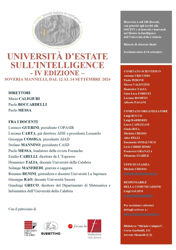 Tutto pronto per l'Università d'Estate sull'Intelligence