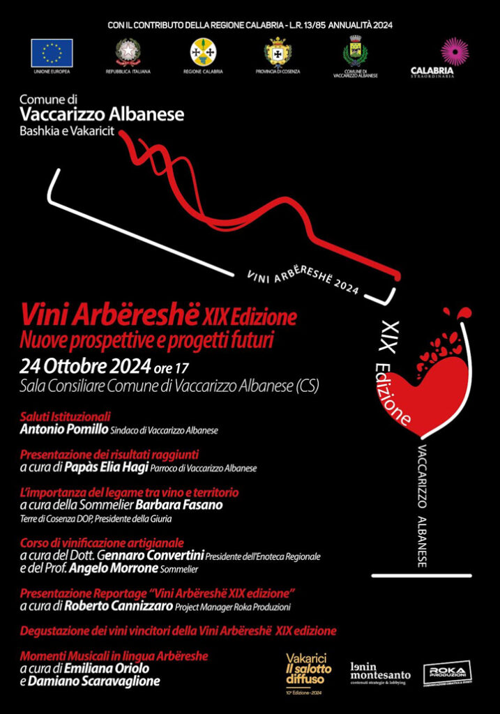 VACCARIZZO ALBANESE - Il 24 ottobre ’evento Vini Arbëreshë XIX Edizione