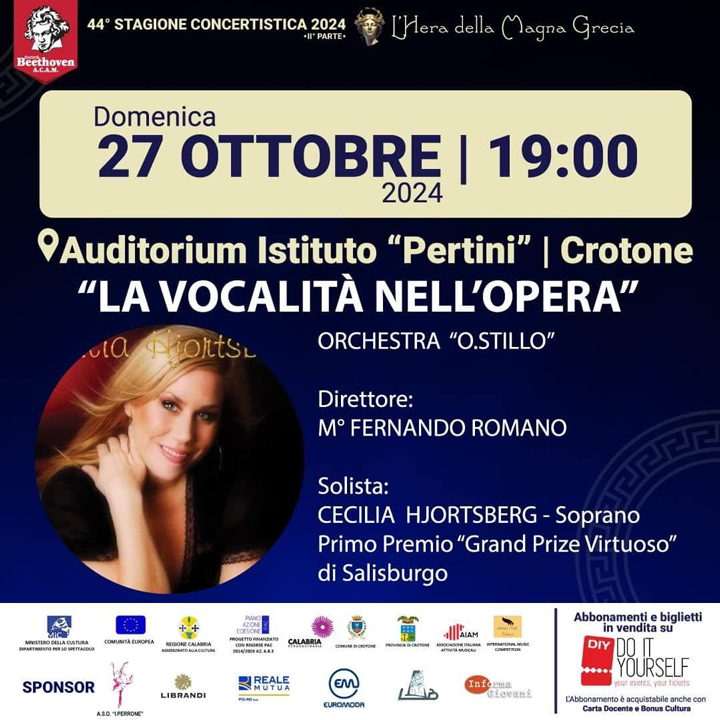 Domenica il concerto della cantante lirica svedese Cecilia Hjortsberg