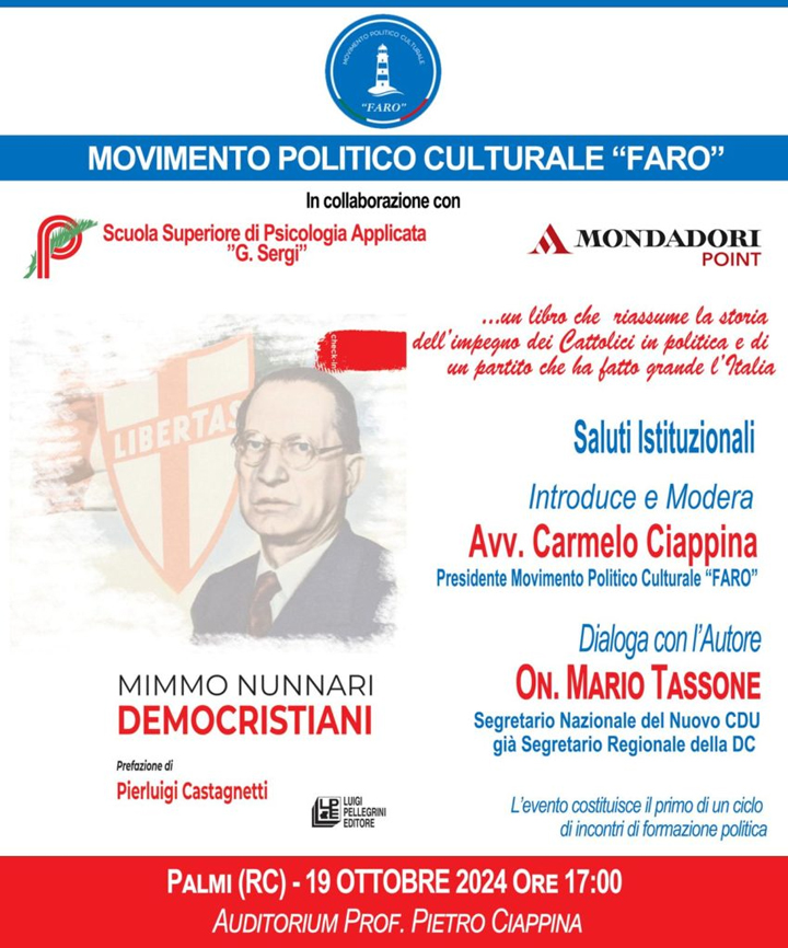 PALMI (RC) - Si presenta il libro "Democristiani" di Mimmo Nunnari