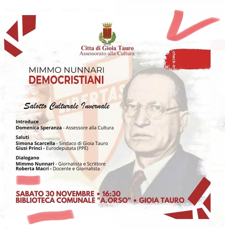 GIOIA TAURO (RC) - Sabato si presenta il libro "Democristiani" di Mimmo Nunnari