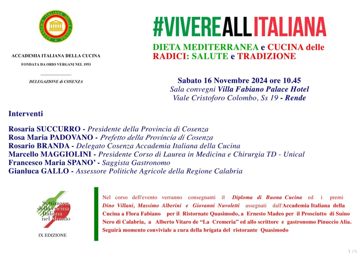 L'evento "Dieta Mediterranea e cucina delle radici: salute e tradizione"