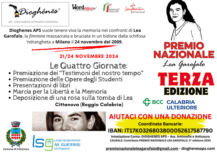 Il 21 novembre a Cittanova la terza edizione del Premio Nazionale Lea Garofalo