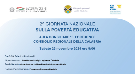 Sabato al Consiglio regionale la Seconda Giornata sulla Povertà Educativa