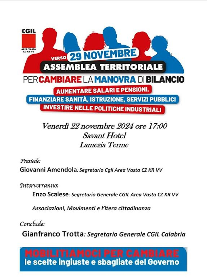 Sciopero 29 novembre, a Lamezia l'assemblea territoriale Cgil Area Vasta