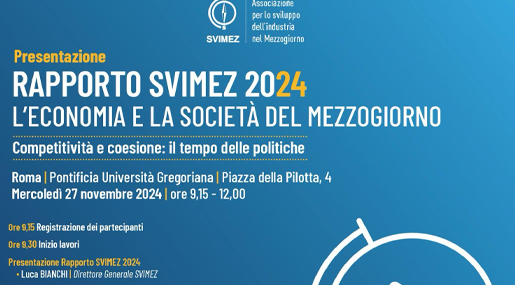 Il 27 novembre a Roma si presenta il Rapporto Svimez 2024