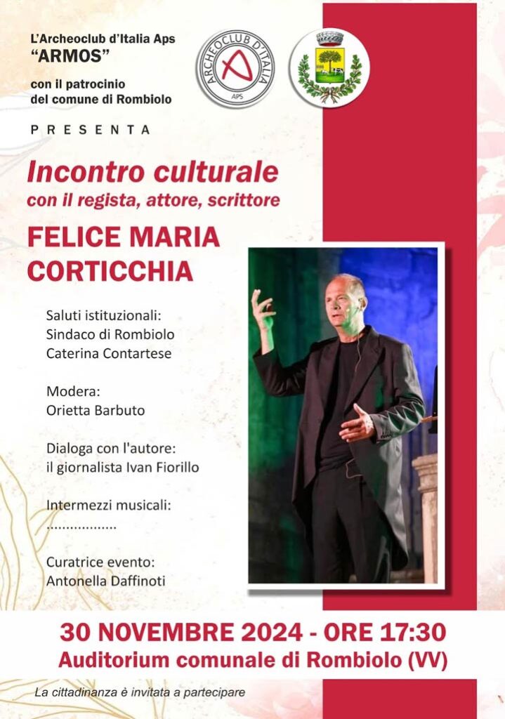 Domani incontro con il regista, attore e scrittore Felice Maria Corticchia