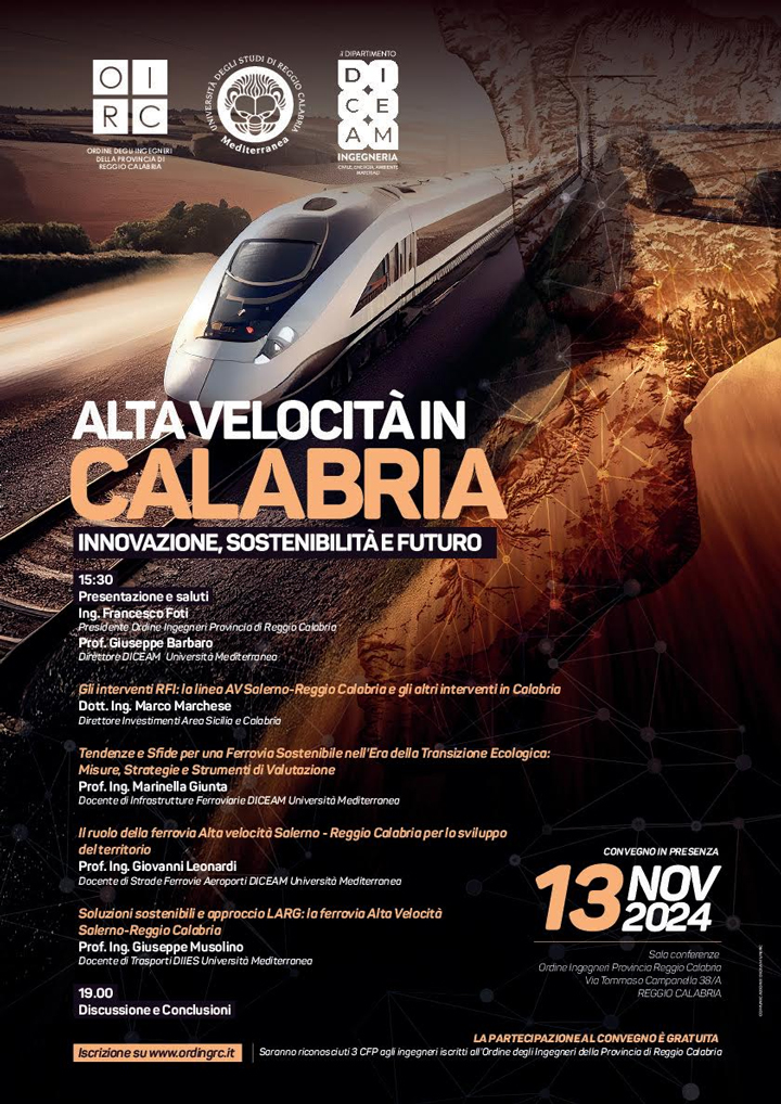 Il 13 novembre a Reggio il convegno sull'Alta velocità in Calabria