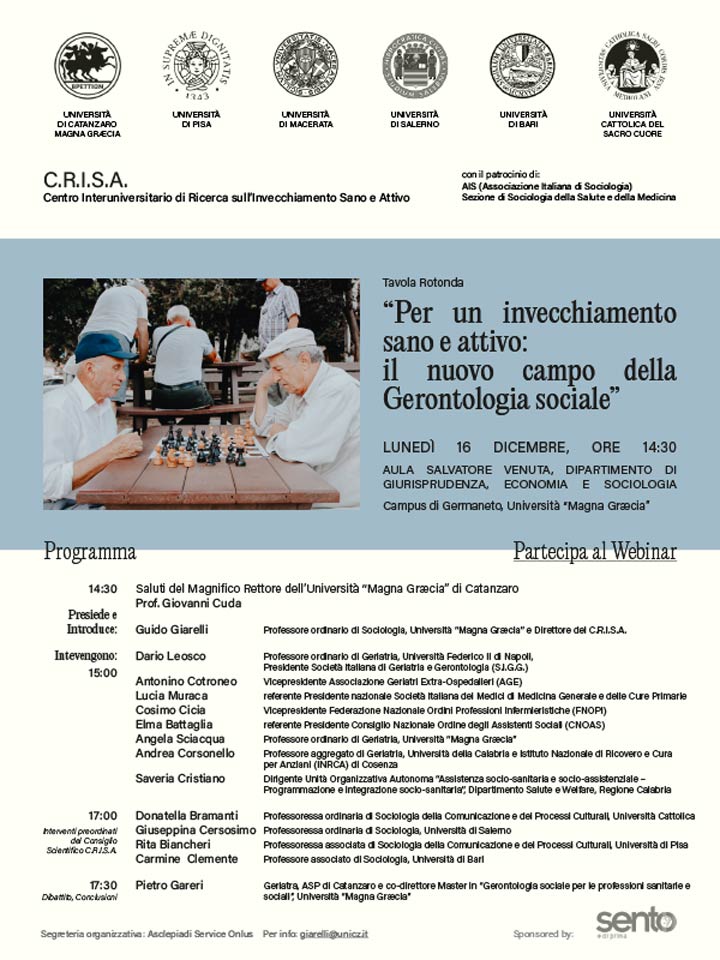 Lunedì all'Umg tavola rotonda "Per un invecchiamento sano e attivo"