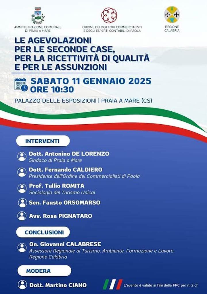 PRAIA A MARE (CS) - Il convegno su Le agevolazioni per le seconde case