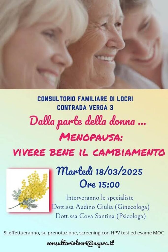 A Locri l'evento "Menopausa, vivere bene il cambiamento"