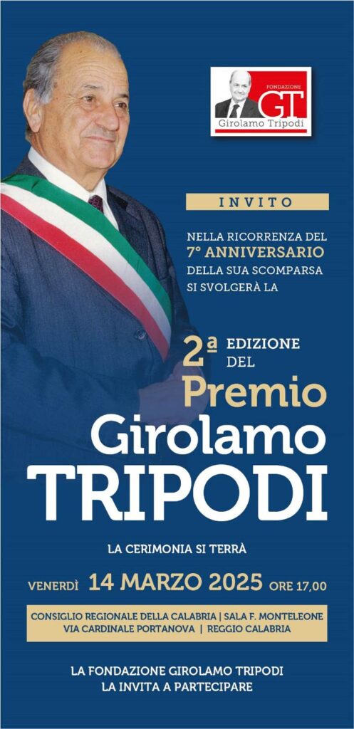 Venerdì si consegna il Premio Girolamo Tripodi 2025