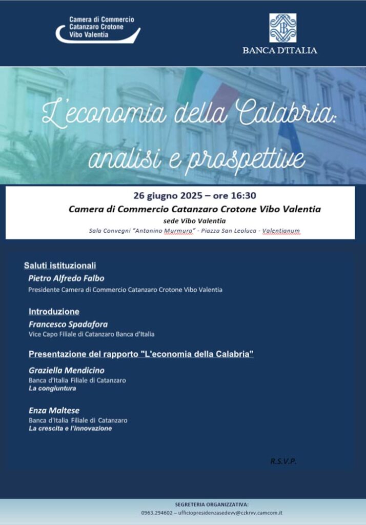 VIBO - Si presenta il il Rapporto di Banca d’Italia “L’economia della Calabria.