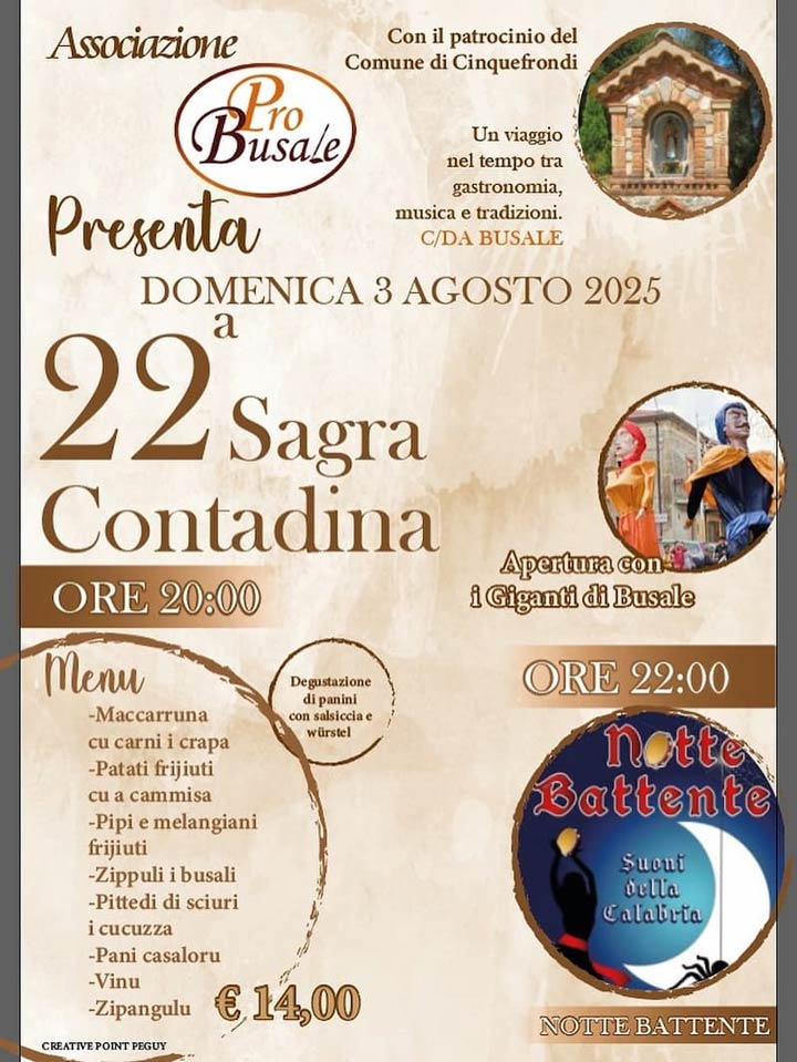 CINQUEFRONDI (RC) - Domenica la sagra contadina