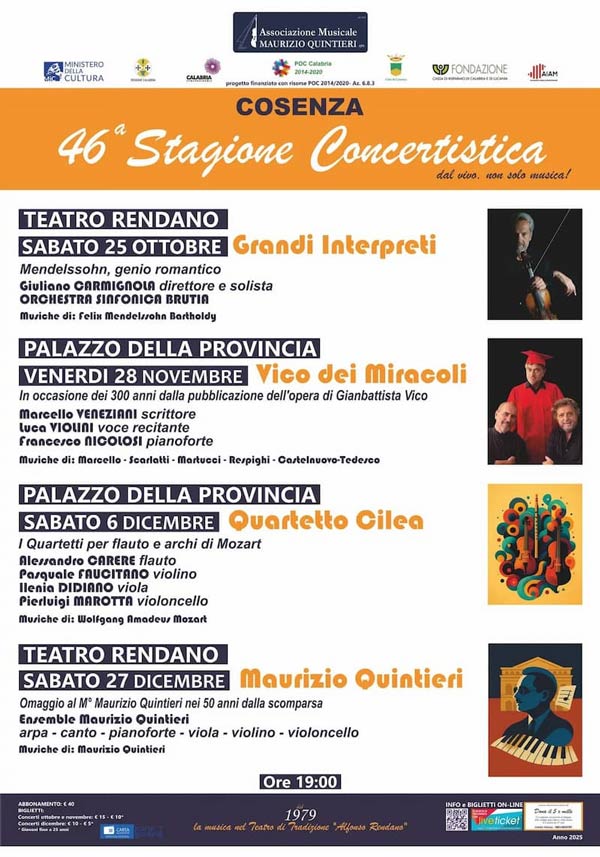Al Rendano il 27 dicembre: concerto "omaggio a Maurizio Quintieri"