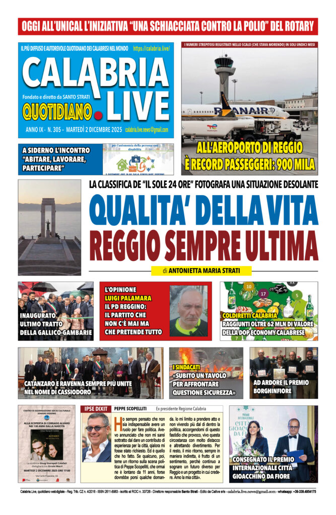 Calabria.Live quotidiano martedì 2 dicembre 2025