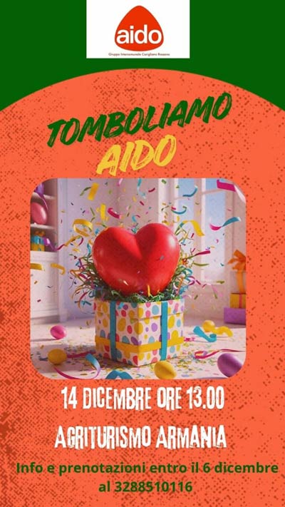Tombola benefica Aido il 14 dicembre a Rossano (Agriturismo Armania)